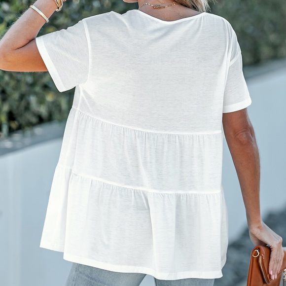 Cupshe Mattie Drop Sleeve Tiered Hem Tee shirt women’s size M white - Picture 2 of 7